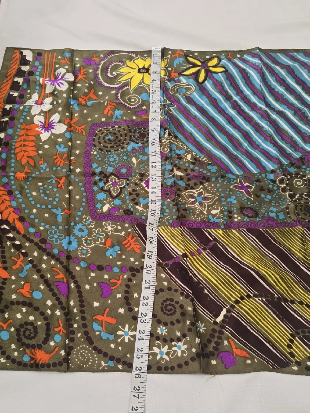 Boho Floral Patchwork Scarf‎ in Olive Green